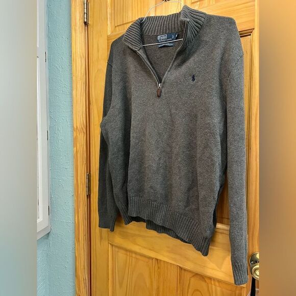 Polo by Ralph Lauren size XL gray half zip with leather pull - Picture 1 of 5